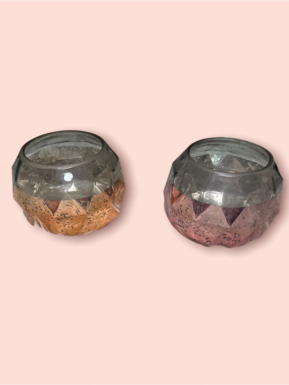 Faceted Mercury Glass Votive Pair in Pink and Gold